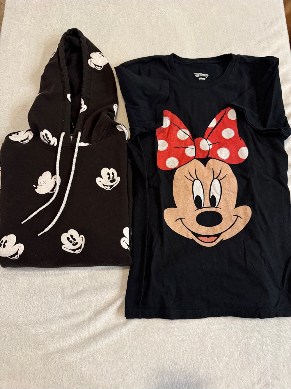Disney Black Minnie Mouse Tee and Black Mickey Hoodie Set with Red Bow